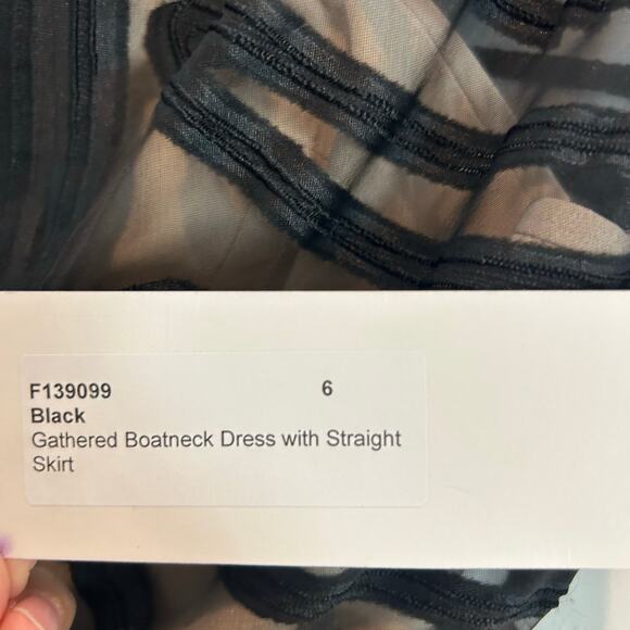 Lela Rose Gathered Boat Neck Corset Black Organza Midi Dress NWT Women’s Size 6 - Picture 4 of 9